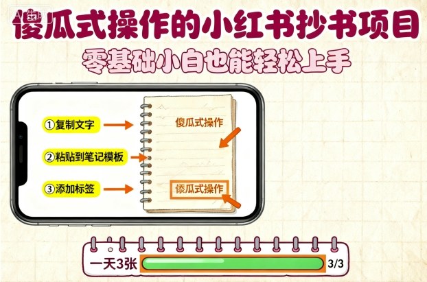 傻瓜式操作的小红书抄书项目，会复制粘贴就行，零基础小白也能一天3张-大设天下