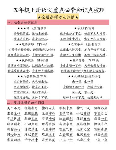 五上语文重点必背知识点梳理-大设天下