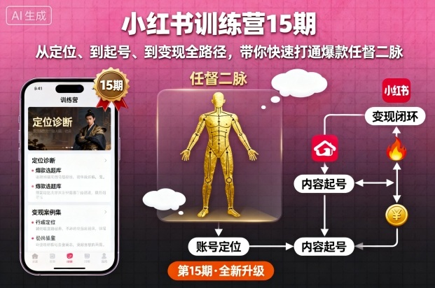 小红书训练营15期，从定位、到起号、到变现全路径，带你快速打通爆款任督二脉-大设天下