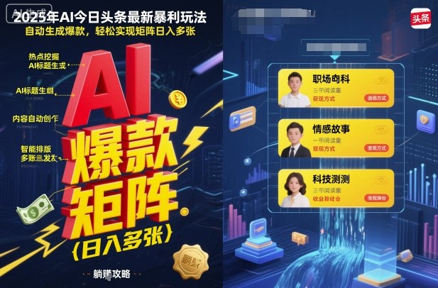 2025年AI今日头条最新暴利玩法，自动生成爆款，轻松实现矩阵日入多张-大设天下