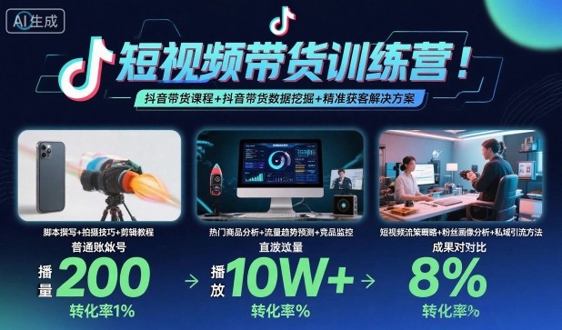 短视频带货训练营，抖音带货课程+抖音带货数据挖掘+精准获客解决方案-大设天下