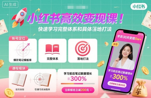 小红书高效变现课，快速学习小红书完整体系和具体落地打法-大设天下