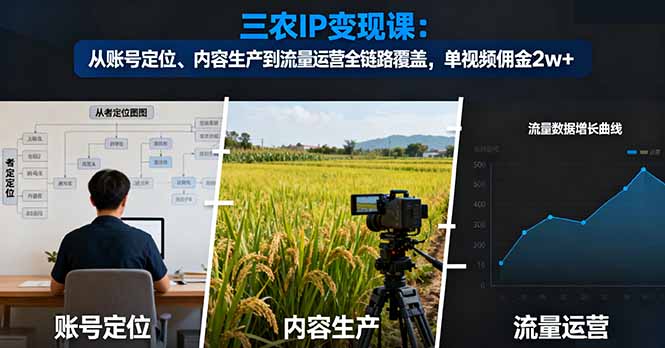 三农IP变现课：从账号定位、内容生产到流量运营全链路覆盖，单视频佣金2w+-大设天下