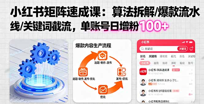 小红书矩阵起号速成课：算法拆解/爆款流水线/关键词截流 单账号日增粉100+-大设天下