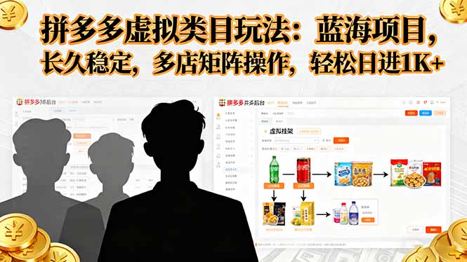 拼多多虚拟类目玩法，蓝海项目，长久稳定，多店矩阵操作，轻松日进1K+-大设天下