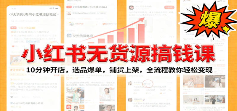 小红书无货源爆单课：10分钟开店，选品爆单，铺货上架，全流程教你轻松变现-大设天下