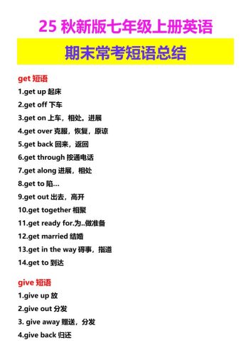 【2025秋新版】七年级上册英语期末常考短语总结-大设天下