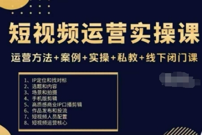短视频运营实操课，运营方法+案例+实操+私教+线下闭门课-大设天下