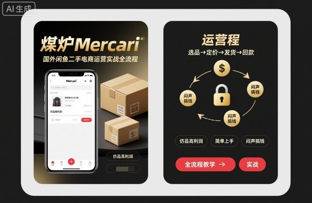 煤炉Mercari国外闲鱼二手电商运营实战全流程，仿品高利润，简单上手，闷声搞钱-大设天下