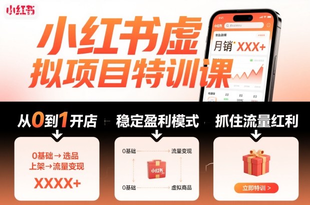 小红书虚拟项目特训课，帮你从0到1打造稳定盈利的店铺，抓住流量红利(更新9月)-大设天下