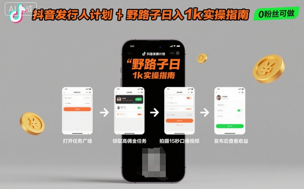 抖音发行人计划全新野路子玩法，随时随地，只要有手机，就能操作，日入1k+【揭秘】-大设天下