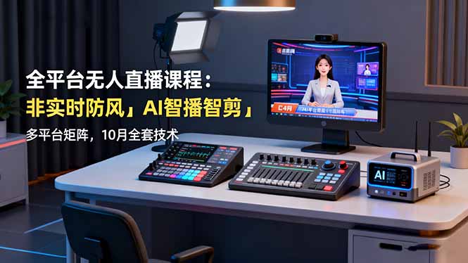 全平台无人直播课程：非实时防风＋AI智播智剪＋多平台矩阵，10月全套技术-大设天下