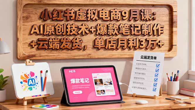 小红书虚拟电商9月课：AI原创技术+爆款笔记制作+云端发货，单店月利3万+-大设天下