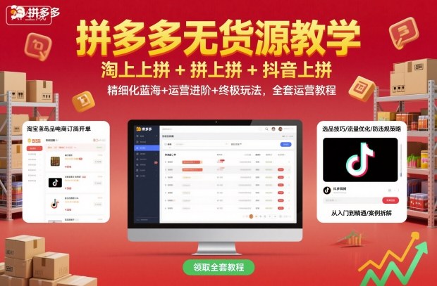 拼多多无货源教学，淘上拼+拼上拼+抖上拼，精细化蓝海+运营进阶+终极玩法，全套运营教程-大设天下