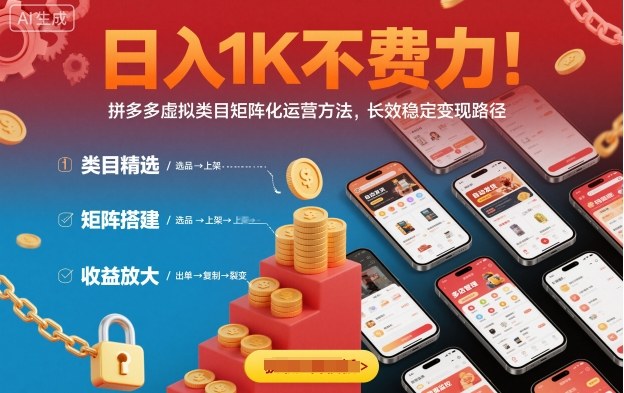 日入1K不费力！拼多多虚拟类目矩阵化运营方法，长效稳定变现路径-大设天下