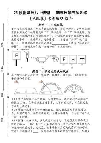 【2025秋新版】人教版八上物理_期末压轴专项训练《光现象》常考题型12个（含答案）-大设天下