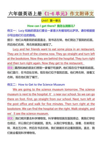 六年级英语上册《1-6单元》作文附译文-大设天下