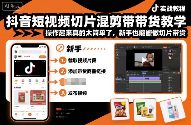 抖音短视频切片混剪带货教学，操作起来真的太简单了，新手也能做切片带货-大设天下