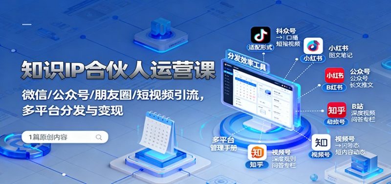 知识IP合伙人运营课：微信/公众号/朋友圈/短视频引流，多平台分发与变现-大设天下