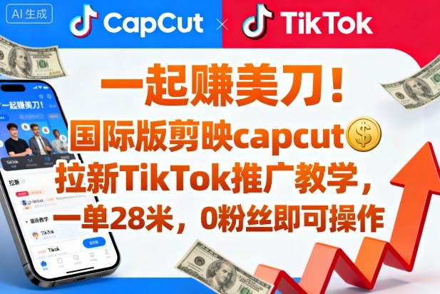 一起賺美刀！国际版剪映capcut拉新TikTok推广教学，一单28米，0粉丝即可操作(附推广入口和教学)-大设天下