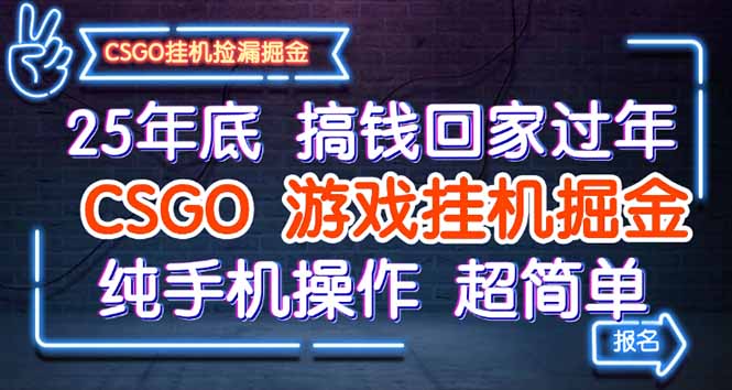 25年底搞钱回家过年，CSGO游戏挂机掘金，纯手机操作超简单-大设天下