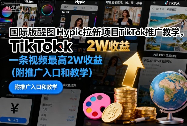 国际版醒图Hypic拉新项目TikTok推广教学，一条视频最高2W收益(附推广入口和教学)-大设天下