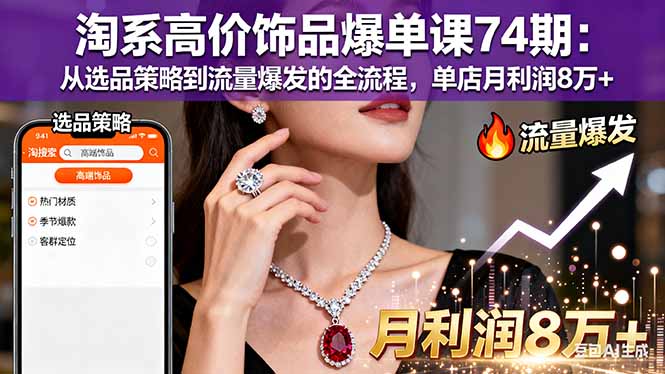 淘系高价饰品爆单课74期：从选品策略到流量爆发的全流程，单店月利润8万+-大设天下
