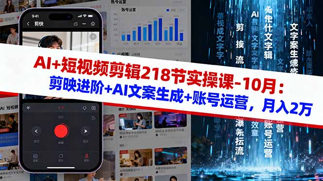 AI+短视频剪辑218节实操课-10月：剪映进阶+AI文案生成+账号运营，月入2万-大设天下
