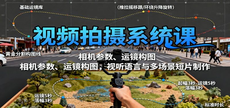 视频拍摄系统课：相机参数、运镜构图，视听语言与多场景短片制作-大设天下