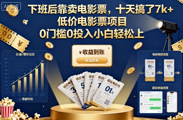 下班后靠卖电影票，十天搞了7k+，低价电影票项目，0门槛0投入小白轻松上手【揭秘】-大设天下