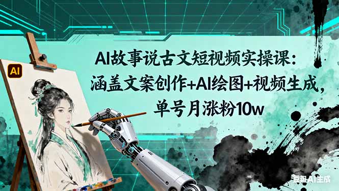 AI故事说古文短视频实操课：涵盖文案创作+AI绘图+视频生成，单号月涨粉10w-大设天下