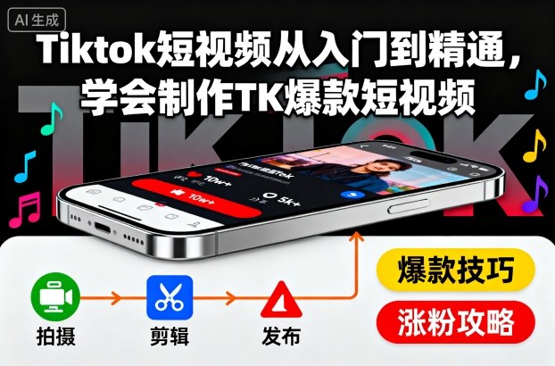 Tiktok短视频从入门到精通，学会制作TK爆款短视频-大设天下