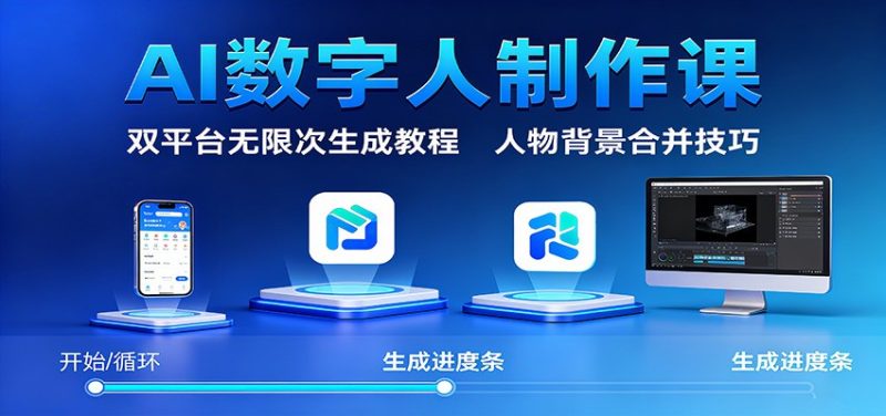 AI数字人制作课：双平台无限次生成教程，人物背景合并技巧-大设天下