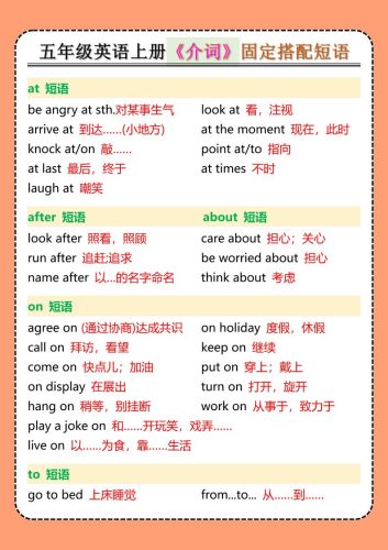 五年级英语上册《介词》固定搭配短语-大设天下