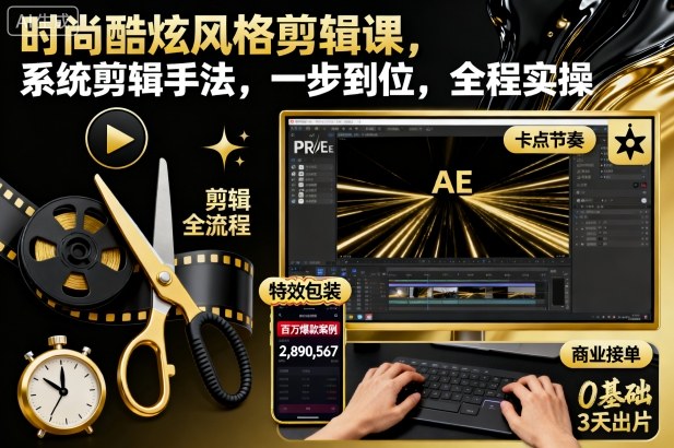 时尚酷炫风格剪辑课，系统剪辑手法，一步到位，全程实操-大设天下