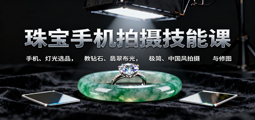 图片[1]-珠宝手机拍摄技能课:手机、 灯光选品，教钻石、翡翠布光，极简、中国风拍摄与修图-大设天下