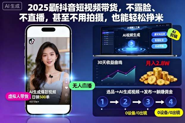 2025最新抖音短视频带货，不露脸、不直播，甚至不用拍摄，也能轻松挣米-大设天下