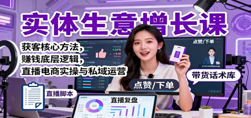 实体生意增长课：获客核心方法，赚钱底层逻辑，直播电商实操与私域运营-大设天下