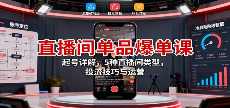 直播间单品爆单课：起号详解，5种直播间类型，投流技巧与运营-大设天下