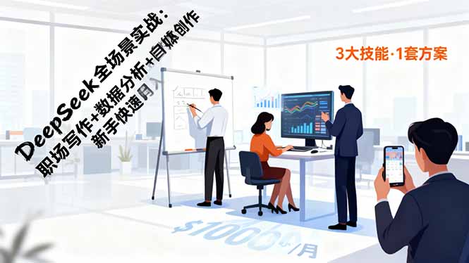 DeepSeek全场景实战：职场写作+数据分析+自媒体创作，新手快速月入过万-大设天下
