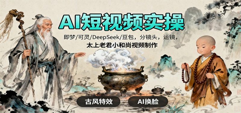 AI短视频实操，即梦/可灵/DeepSeek/豆包，分镜头，运镜，太上老君小和尚视频制作-大设天下