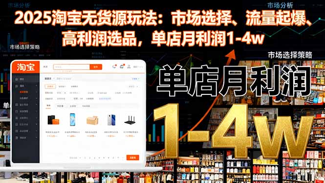 2025淘宝无货源玩法：市场选择、流量起爆、高利润选品，单店月利润1-4w-大设天下