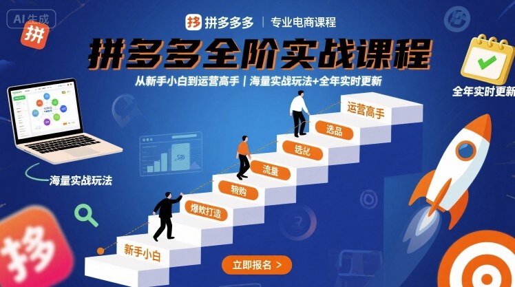 拼多多全阶实战课程，从新手小白到运营高手，海量实战玩法+全年实时更新【2025年10月更新】-大设天下