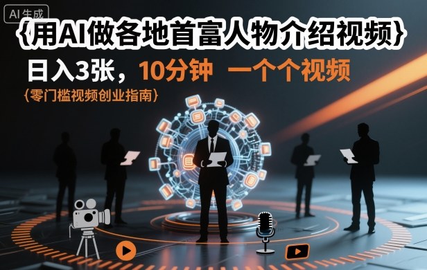 用AI做各地首富人物介绍视频，日入3张，10分钟一个视频-大设天下