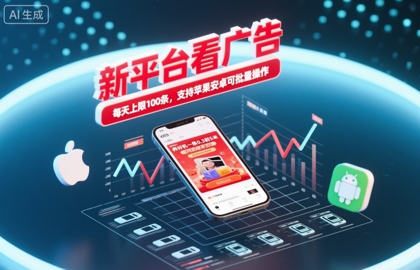 新平台看广告，养好机一条0.3到5米，每天上限100条，支持苹果安卓可批量操作-大设天下