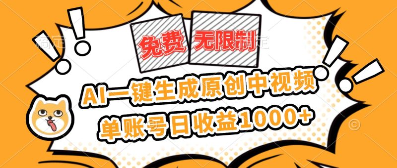 免费无限制，AI一键生成原创中视频，单账号日收益1000+-大设天下