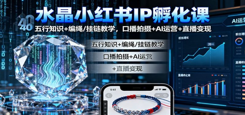 水晶小红书IP孵化课：五行知识+编绳/挂链教学，口播拍摄+AI运营+直播变现-大设天下