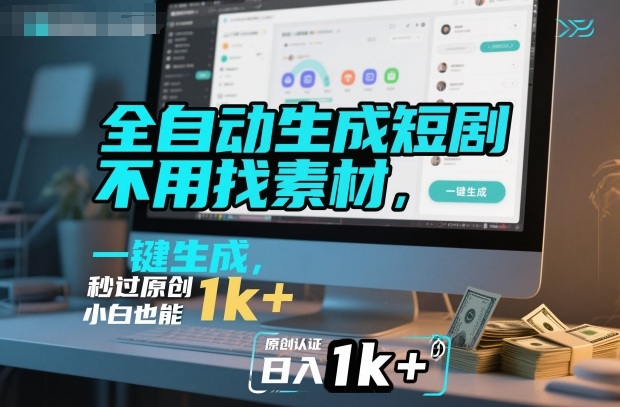 全自动生成短剧，不用找素材，不用剪辑，一键生成，秒过原创，小白也能轻松日入1k+【揭秘】-大设天下