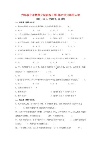 六年级上北师版数学第六单元比的认识单元测试B卷-大设天下