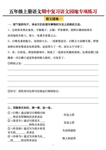 五年级上册语文期中复习语文园地专项练习（空白）-大设天下
